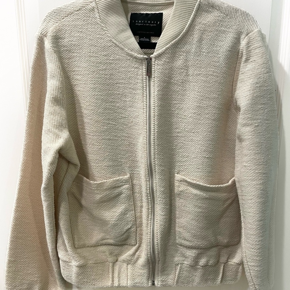 Sanctuary Neutral Knit Jacket Zip Front Cotton Blend Pockets Size L - Picture 2 of 5